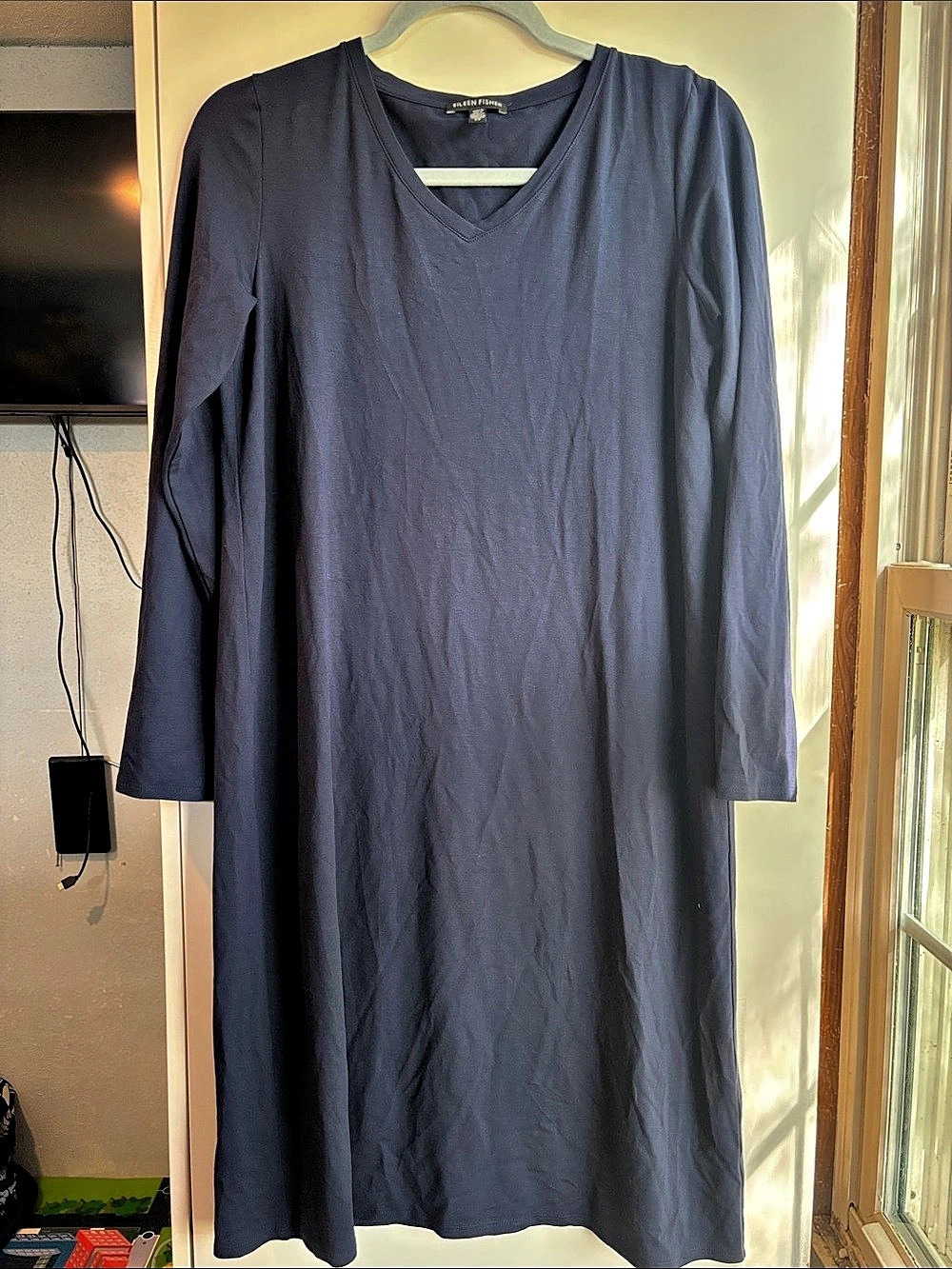 Eileen Fisher Long Sleeve Maxi Dress in Blue Size Small Like New